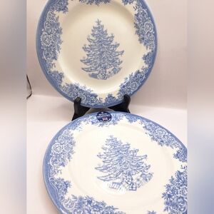 Royal Stafford "Christmas Tree" Prague Blue 8.25" Salad Plates (Set of 2) New